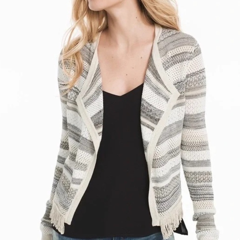 WHBM Open Cardigan Metallic Fringe Sweater Blazer Cropped